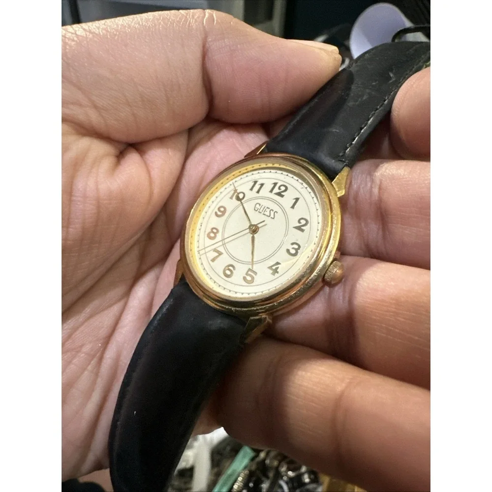 Working Vintage 1990 Guess Inc. Quartz Mens Watch 34mm Gold-Tone Case Rare